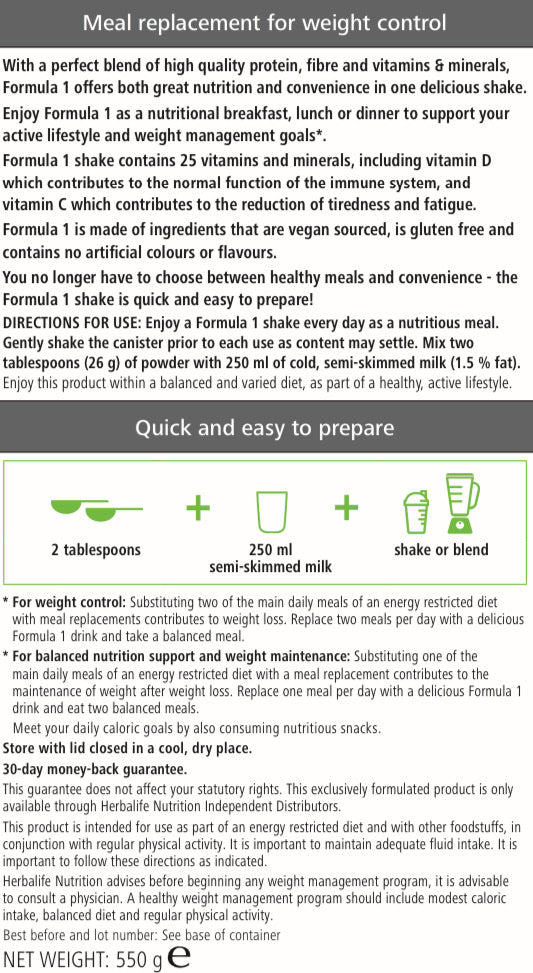 Herbalife Formula 1 Healthy Meal Nutritional Shake Mix - All Flavours 550g
