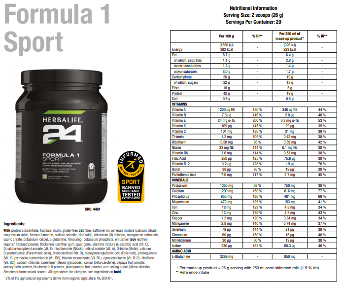 Herbalife 24 Formula 1 Sport Vanilla Cream