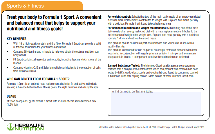 Herbalife 24 Formula 1 Sport Vanilla Cream